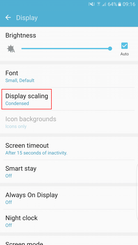 Display scaling Samsung Galaxy